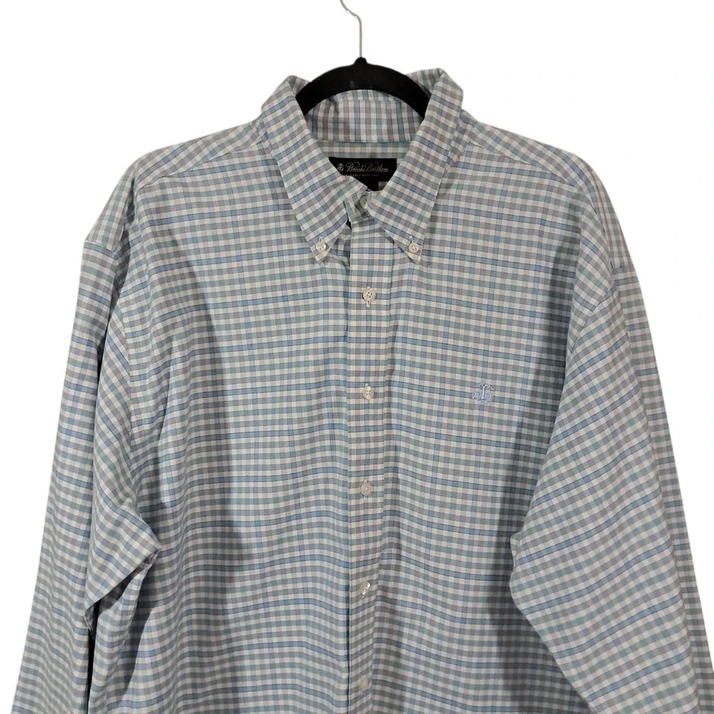 Brooks Brohers‎ Lot 2 Mens XL Multi Plaid Blue Orange Check Long Sleeve Shirts
